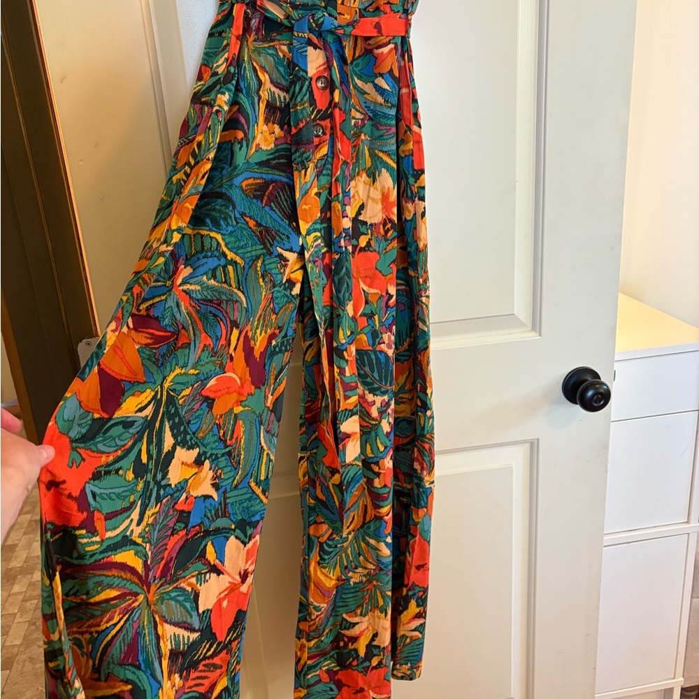Dress Forum Multicolor Leaf Print Wide Leg Jumpsuit - Picture 3 of 8